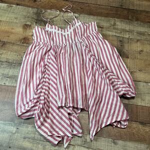 Olsenboye Wmns Red White Stripe 100% Cotton Flowy Boho Festival Tank Blouse Sz M